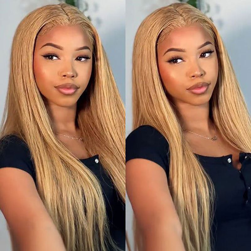 27# Honey Blonde Colored Straight Wig 13x4 Lace Front Human Hair Wigs Brazilian Remy Hair - Alibonnie