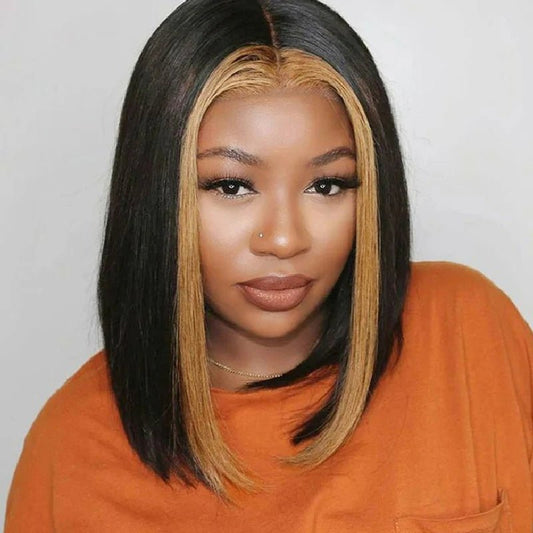 Alibonnie 1B/27 Skunk Stripe Bob Straight Wigs Human Hair 4x4 13x4 Lace Highlight Wigs - Alibonnie