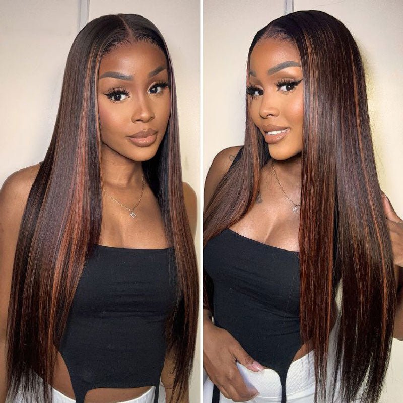 Alibonnie 1B/30 Highlight Wigs 360 Transparent Lace Straight Wigs Pre Plucked Human Hair Wigs - Alibonnie