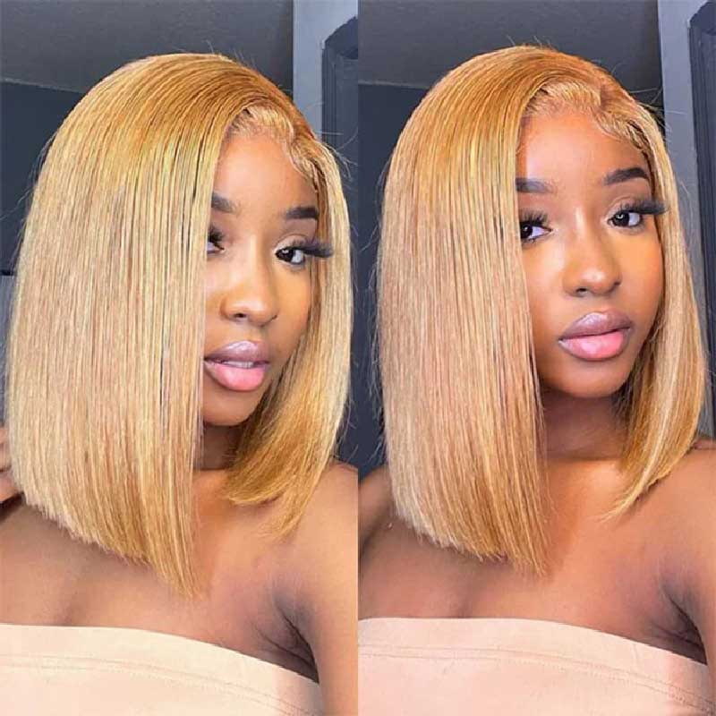 Alibonnie #27 Honey Blonde Short Straight Bob 4x4/13x4 Lace Wig Human Hair Wig For Women - Alibonnie