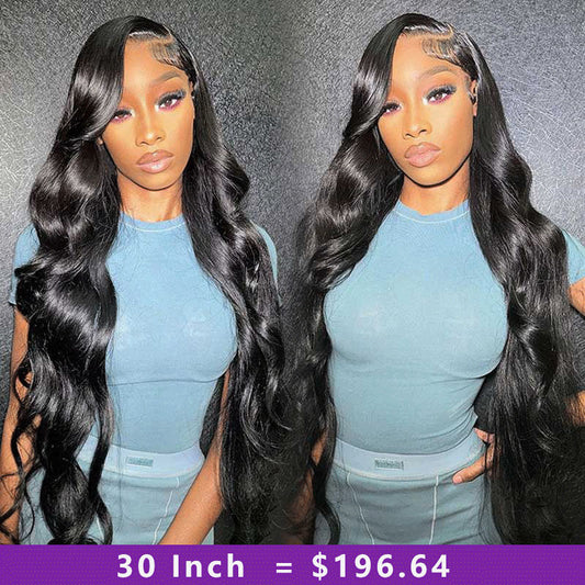 Alibonnie 30inch 34inch Long 13x4 Transparent Lace Frontal Wigs Bleached Knots Human Hair Wig With Pre-Plucked Natural Hairline 180% Density