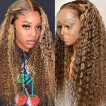 Alibonnie 4/27 Blonde Highlight Lace Front Wigs Pre Plucked 13x4 Frontal Water wave Wigs 100% Human Hair Wig - Alibonnie