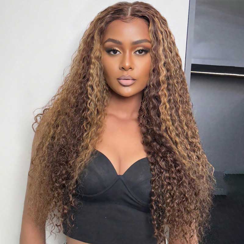 Alibonnie 4/27 Blonde Highlight Lace Front Wigs Pre Plucked 13x4 Frontal Water wave Wigs 100% Human Hair Wig - Alibonnie