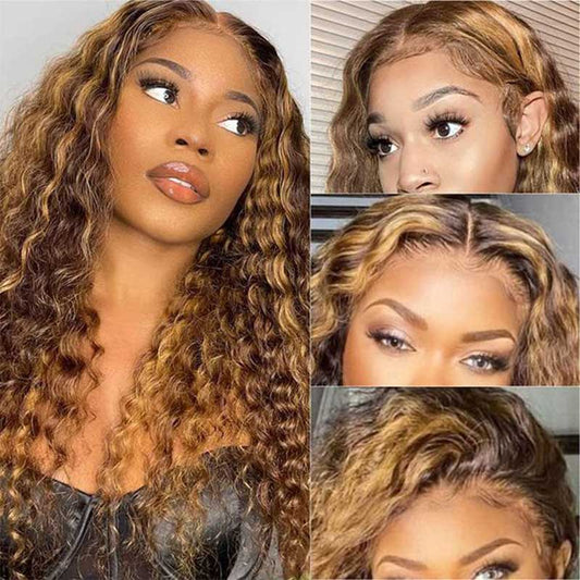 Alibonnie 4/27 Blonde Highlight Lace Front Wigs Pre Plucked 13x4 Frontal Water wave Wigs 100% Human Hair Wig - Alibonnie