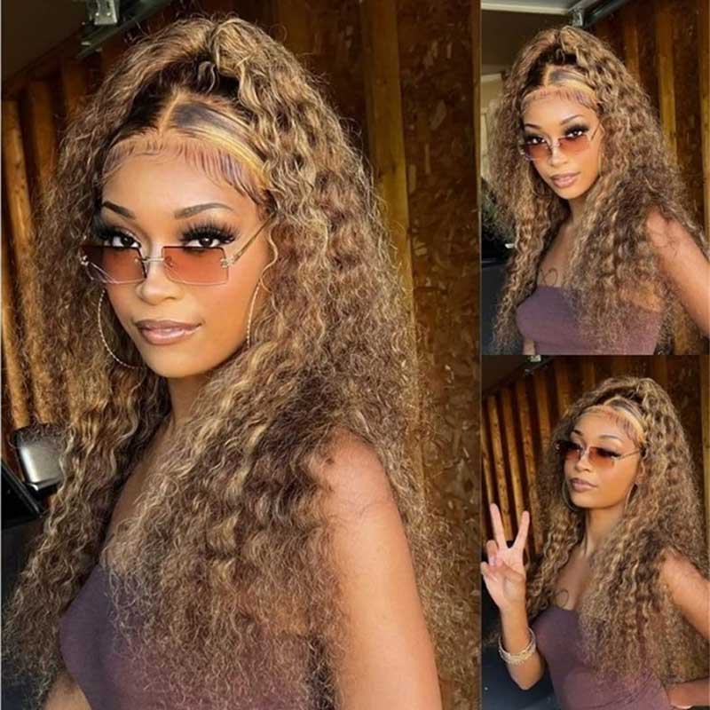 Alibonnie 4/27 Blonde Highlight Lace Front Wigs Pre Plucked 13x4 Frontal Water wave Wigs 100% Human Hair Wig - Alibonnie