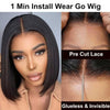 Alibonnie 6x4 Wear And Go Glueless Bob Wigs 180% Density Straight Human Hair With Pre Cut Lace - Alibonnie