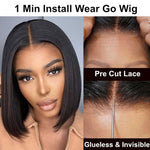 Alibonnie 6x4 Wear And Go Glueless Bob Wigs 180% Density Straight Human Hair With Pre Cut Lace - Alibonnie