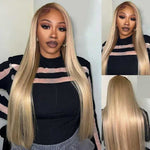 Alibonnie Ash Blonde Dark Root Straight 13x4 Transparent Lace Frontal Wig Pre Plucked Human Hair Wig 180% Density - Alibonnie