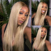 Alibonnie Ash Blonde Dark Root Straight 13x4 Transparent Lace Frontal Wig Pre Plucked Human Hair Wig 180% Density - Alibonnie