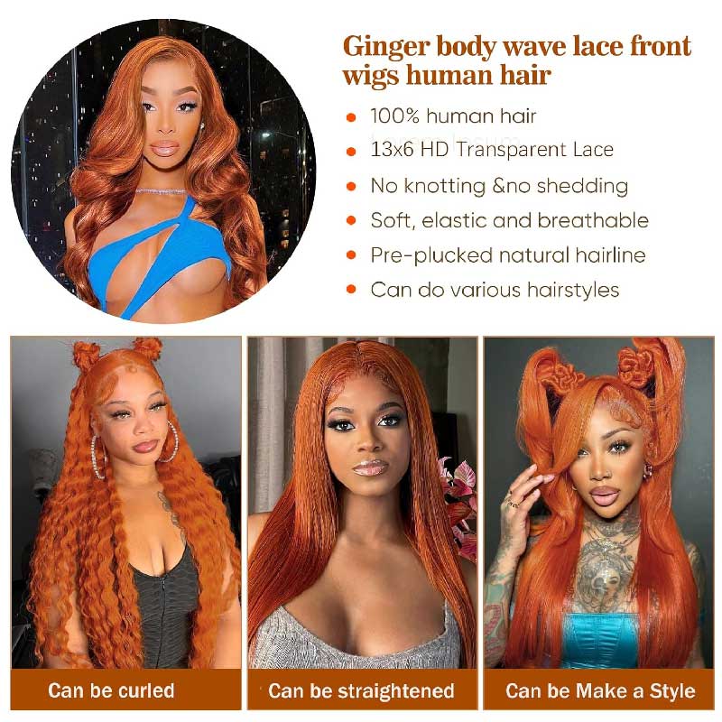 Alibonnie Ginger Color 13x6 HD Lace Straight/Body Wave Wig Parting Max Lace Wig - Alibonnie