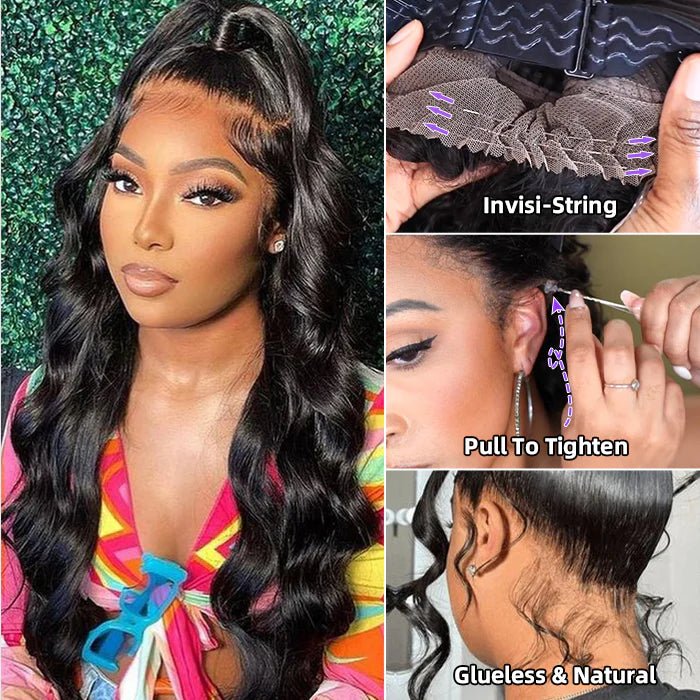 Alibonnie Invisible Adjustable Strap Cozy Fit 360 Transparent Lace Body Wave Wig Bleached Knots Human Hair Wigs - Alibonnie