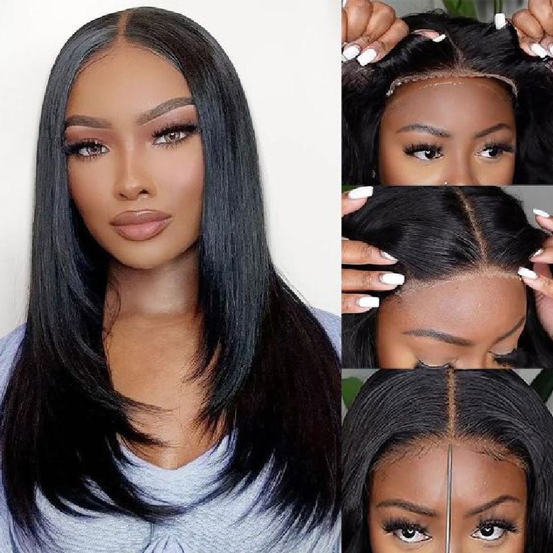 Alibonnie Layered Cut Glueless 5x5 Closure Lace Straight Wigs Wear&Go Human Hair Pre Cut Lace Wigs - Alibonnie