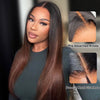 Alibonnie Ombre Black Brown 6x4 Lace Closure Wig Pre Cut&Pre - Bleached Glueless Human Hair Wigs - Alibonnie