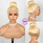 Alibonnie Upgrade 613 Blonde Straight Wig Invisible Strap Cozy Fit 360 Glueless Wig Bleached Knots Human Hair Wigs - Alibonnie