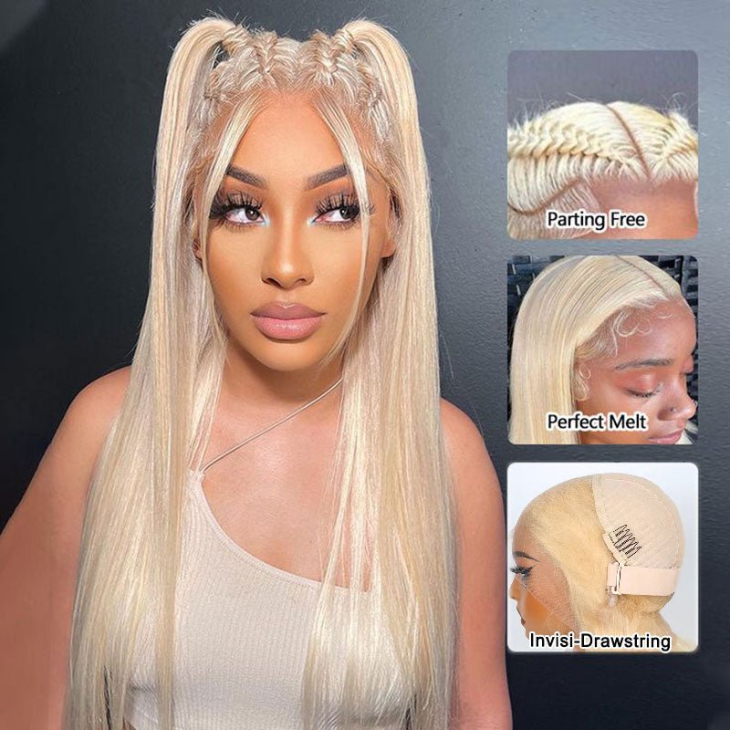 Alibonnie Upgrade 613 Blonde Straight Wig Invisible Strap Cozy Fit 360 Glueless Wig Bleached Knots Human Hair Wigs - Alibonnie