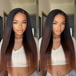 Alibonnie Upgrade Black Brown Ombre Yaki Straight/Body Wave Invisi Strap 360 Skin Lace Frontal Pre Everything Glueless Wigs - Alibonnie