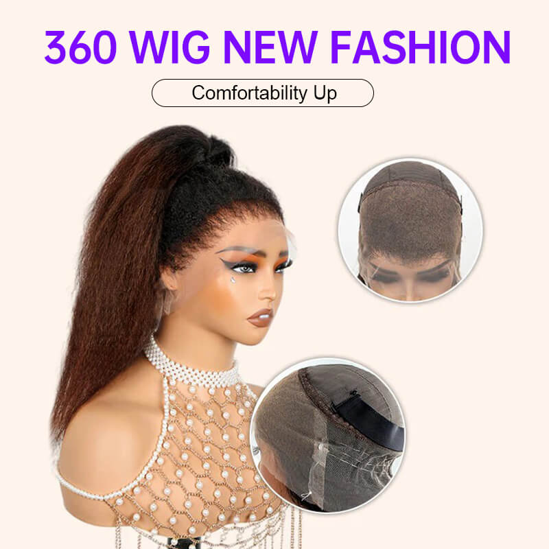 Alibonnie Upgrade Black Brown Ombre Yaki Straight/Body Wave Invisi Strap 360 Skin Lace Frontal Pre Everything Glueless Wigs - Alibonnie