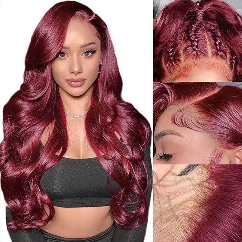 Alibonnie Upgrade Invisi - Strap 360 Lace Frontal 99J Burgundy Body Wave Wig Pre Everything Glueless Human Hair Wig - Alibonnie