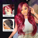 Alibonnie Upgrade Invisi - Strap 360 Lace Frontal 99J Burgundy Body Wave Wig Pre Everything Glueless Human Hair Wig - Alibonnie