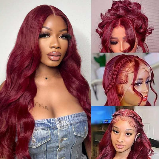 Alibonnie Upgrade Invisi - Strap 360 Lace Frontal 99J Burgundy Body Wave Wig Pre Everything Glueless Human Hair Wig - Alibonnie