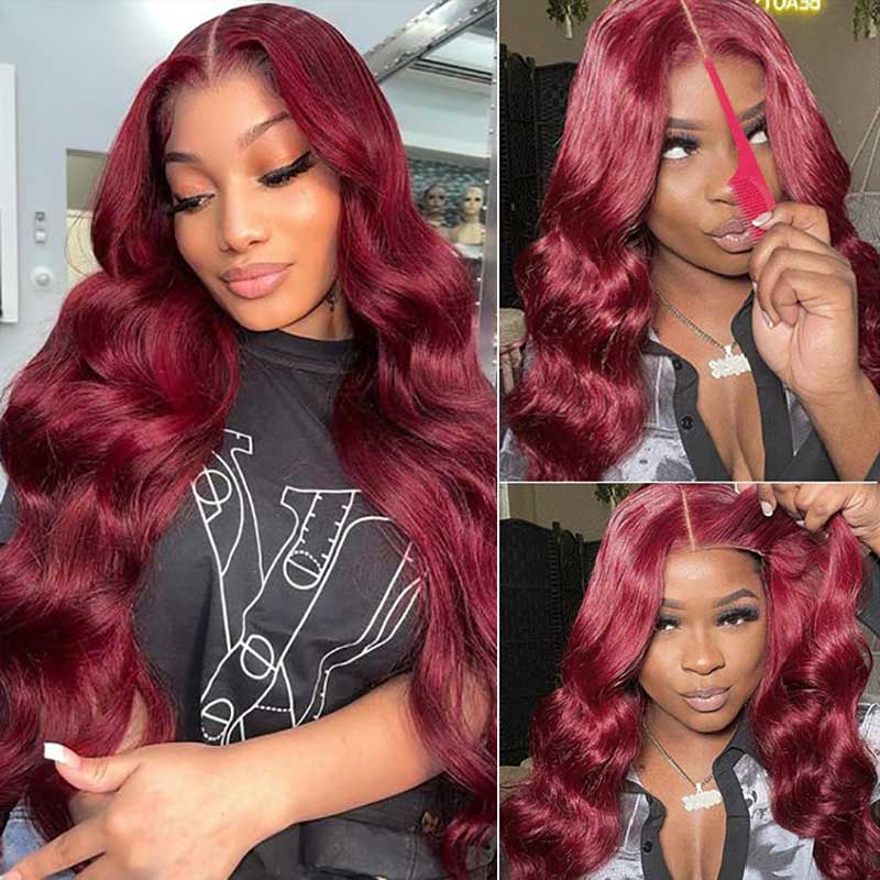 Alibonnie Upgrade Invisi - Strap 360 Lace Frontal 99J Burgundy Body Wave Wig Pre Everything Glueless Human Hair Wig - Alibonnie