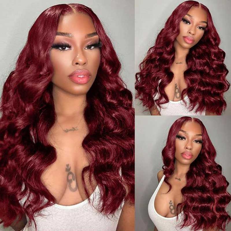 Alibonnie Upgrade Invisi - Strap 360 Lace Frontal 99J Burgundy Body Wave Wig Pre Everything Glueless Human Hair Wig - Alibonnie