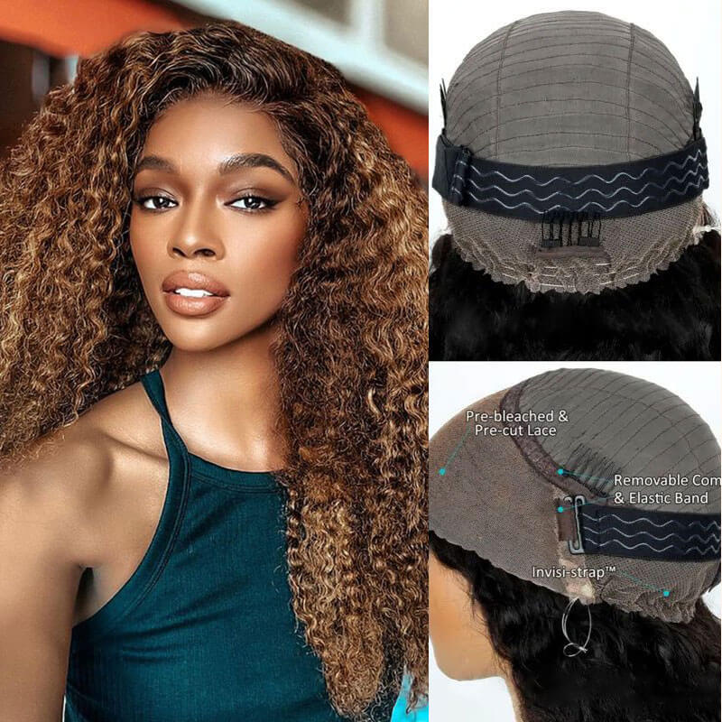 Alibonnie Upgraded 4/27 Highlight Invisible Strap Cozy Fit 360 Lace Deep Wave Wigs With Bleached Knots 200% Density - Alibonnie