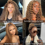 Alibonnie Upgraded 4/27 Highlight Water Wave Wigs Invisible Adjustable Strap Cozy Fit 360 Lace Wig With Bleached Knots 200% Density - Alibonnie