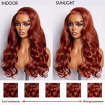 Alibonnie Upgraded Reddish Brown Body Wave Wig Invisible Strap Cozy Fit 360 Lace Wig With Bleached Knots 200% Density - Alibonnie