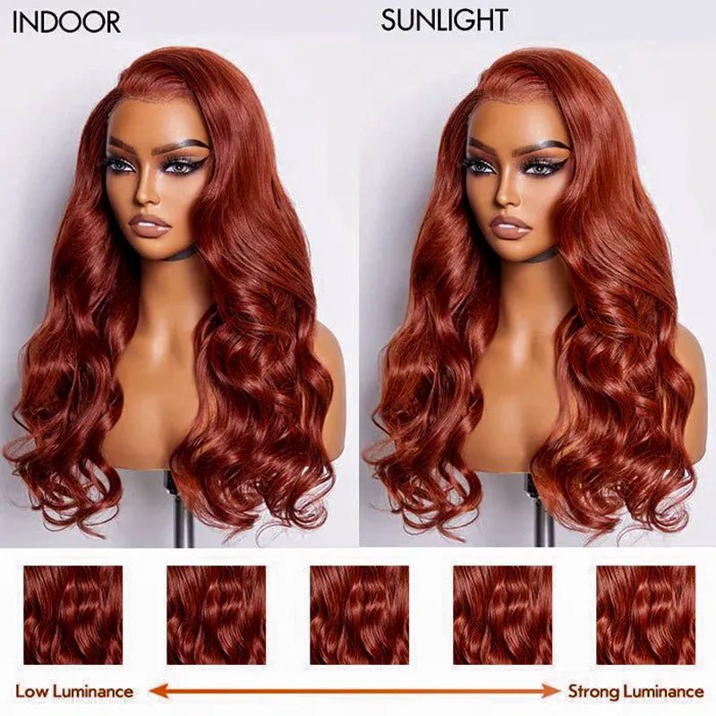 Alibonnie Upgraded Reddish Brown Body Wave Wig Invisible Strap Cozy Fit 360 Lace Wig With Bleached Knots 200% Density - Alibonnie