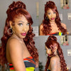 Alibonnie Upgraded Reddish Brown Body Wave Wig Invisible Strap Cozy Fit 360 Lace Wig With Bleached Knots 200% Density - Alibonnie