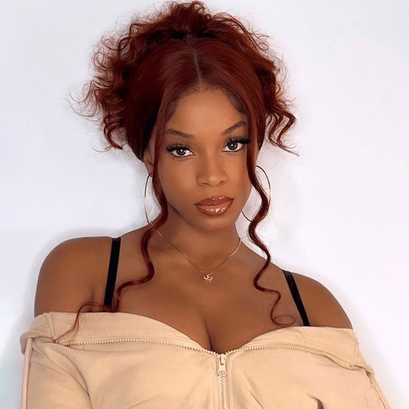 Alibonnie Upgraded Reddish Brown Body Wave Wig Invisible Strap Cozy Fit 360 Lace Wig With Bleached Knots 200% Density - Alibonnie