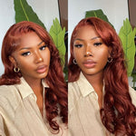 Alibonnie Upgraded Reddish Brown Body Wave Wig Invisible Strap Cozy Fit 360 Lace Wig With Bleached Knots 200% Density - Alibonnie