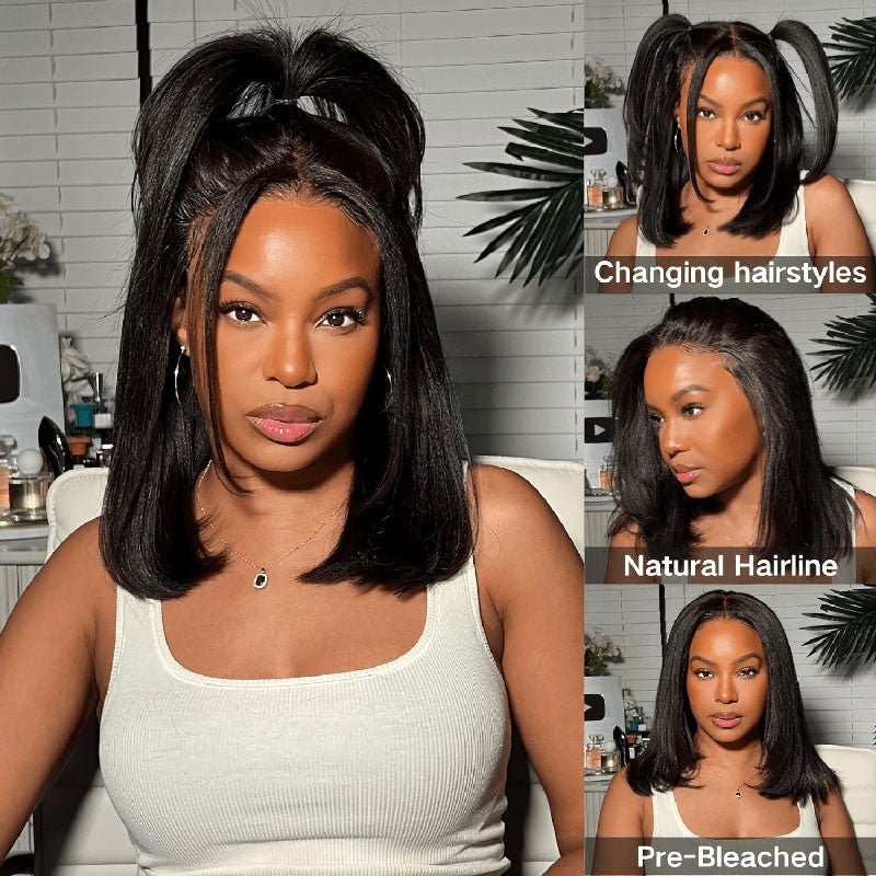 Alibonnie Wear&Go Yaki Straight 6x4 Glueless Bob Wig Pre - Cut Short Black Bob Human Hair Wigs - Alibonnie