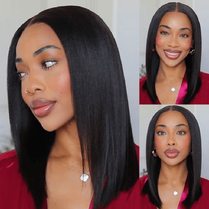 Alibonnie Wear&Go Yaki Straight 6x4 Glueless Bob Wig Pre - Cut Short Black Bob Human Hair Wigs - Alibonnie