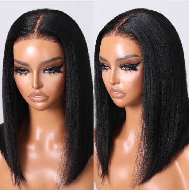 Alibonnie Wear&Go Yaki Straight 6x4 Glueless Bob Wig Pre - Cut Short Black Bob Human Hair Wigs - Alibonnie