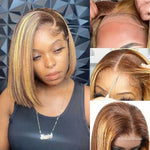 Blonde Highlight Bob Wigs Human Hair Brazilian Ombre Glueless Lace Wig Pre Plucked Ready To Wear - Alibonnie