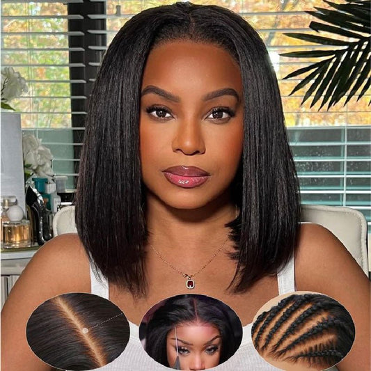 [Flash Sale]Alibonnie Wear&Go Yaki Straight 5x5/6x4/13x4 Glueless Bob Wig Pre - Cut Short Black Bob Human Hair Wigs - Alibonnie