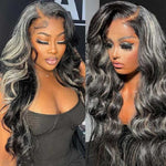 Platinum Blonde Highlights Straight Lace Front Wig Pre Plucked 200% Density - Alibonnie