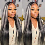 Platinum Blonde Highlights Straight Lace Front Wig Pre Plucked 200% Density - Alibonnie