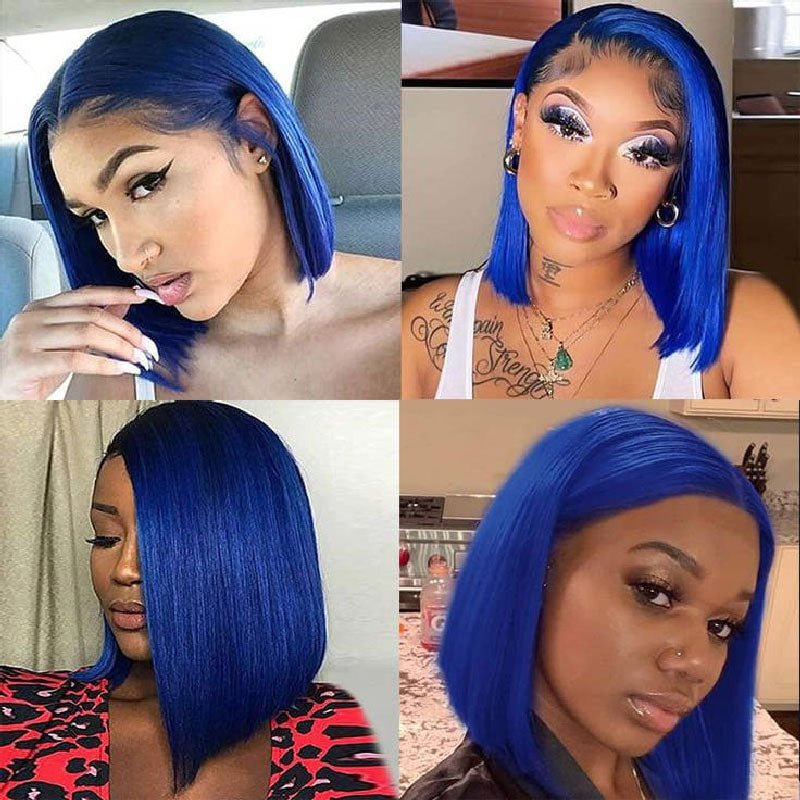 Short Bob Wig Blue Wigs Human Hair Pre Plucked With Baby Hair Straight Brazilian Real Hair Color Bob Wigs For Black Women - Alibonnie