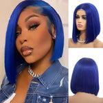 Short Bob Wig Blue Wigs Human Hair Pre Plucked With Baby Hair Straight Brazilian Real Hair Color Bob Wigs For Black Women - Alibonnie