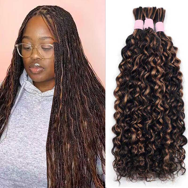 Alibonnie 1B/30 Highlight Water Bulk Virgin Human Hair Curly Braiding Hair For Boho Braids One Bundle - Alibonnie