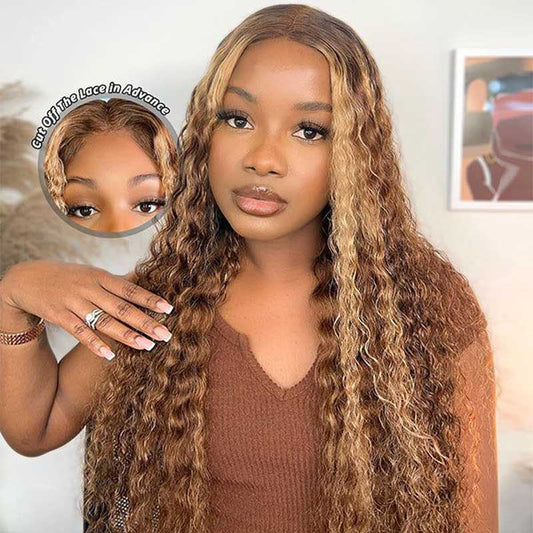 Alibonnie 4x6 Pre Cut Lace Closure Wigs Wear & Go 4/27 Highlight Water Wave Wigs With Bleached Knots - Alibonnie