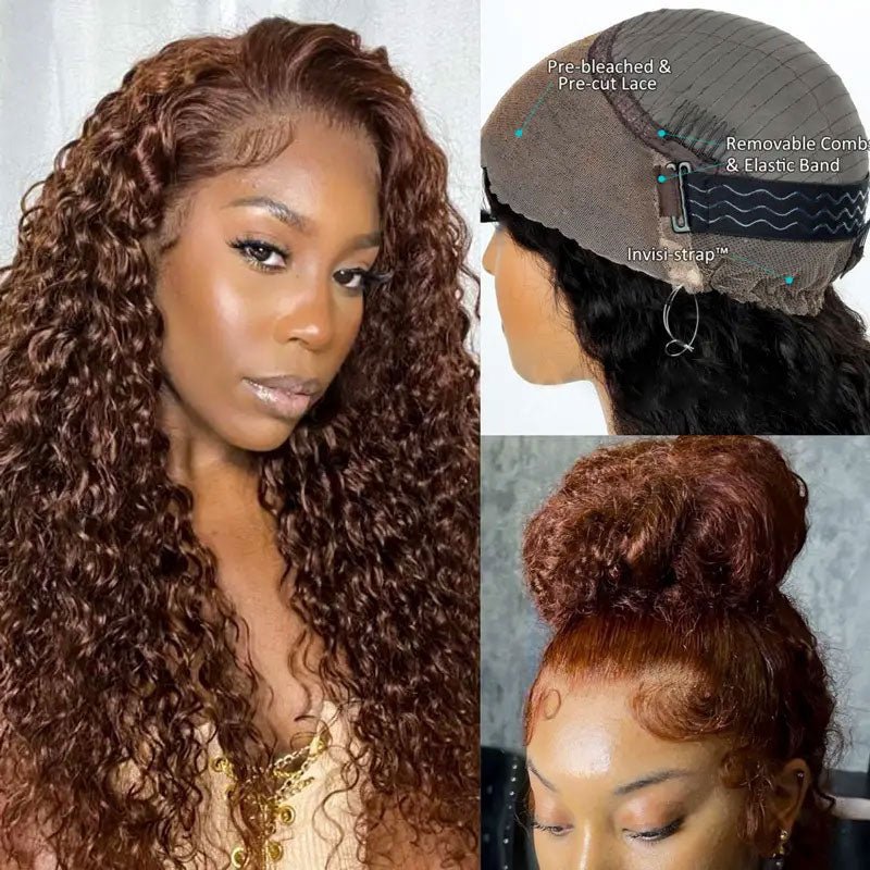 Alibonnie Chocolate Brown Invisible Strap Cozy Fit 360 Lace Water Wave Wigs With Bleached Knots - Alibonnie