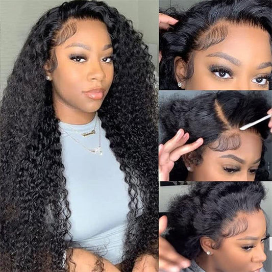 Alibonnie Flash Sale Kinky Curly 4x4 Lace Glueless Closure Wig Pre Plucked Human Hair - Alibonnie