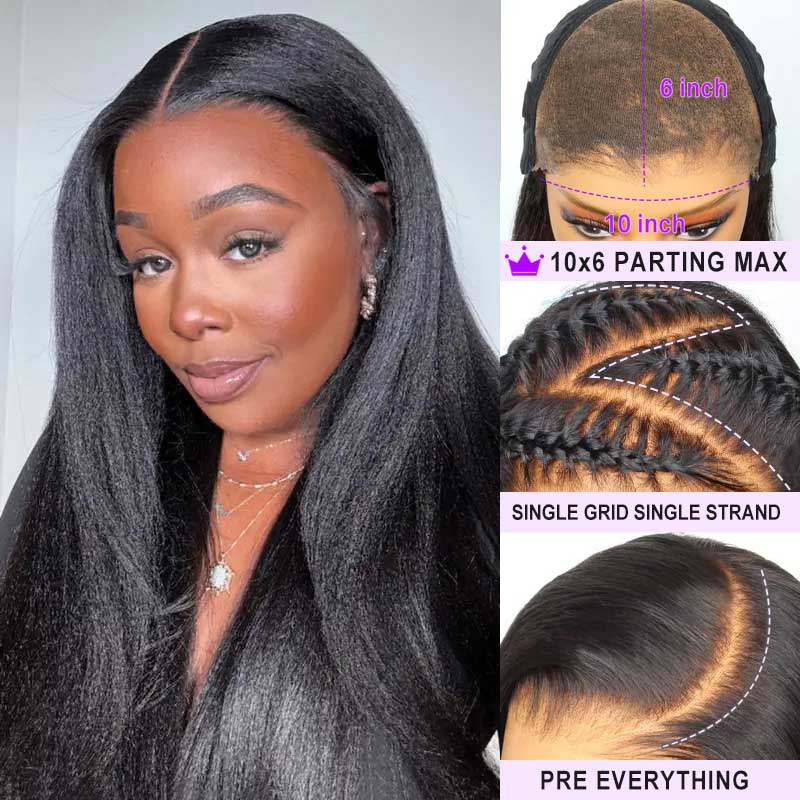 Alibonnie Pre Cut Yaki Straight 10x6 Parting Max Wear and Go Glueless Wig 180% Density - Alibonnie