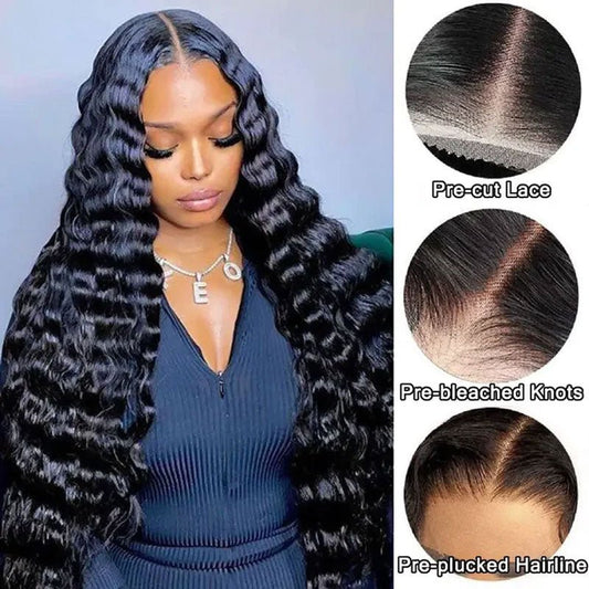 Alibonnie Wear&Go 5x5 Transparent Lace Long Wig 30 inch 34 inch Human Hair Wigs With Bleached Knots& Pre Cut - Alibonnie