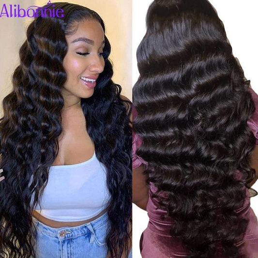 Brazilian Loose Deep Wave 13x4 Lace Front Human Hair Wigs For Women - Alibonnie