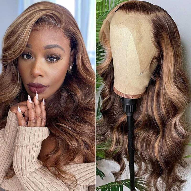 Flash Sale Honey Blonde Highlight 13x4/4x4 Transparent Lace Body Wave Wigs 100% Virgin Human Hair Wigs - Alibonnie